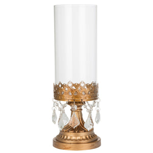 Crystal-Draped 12.75" Hurricane Candle Holder | Gold | Victoria Collection