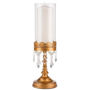 Crystal-Draped 15" Hurricane Candle Holder | Gold | Sophia Collection