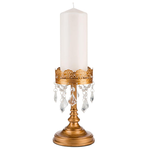 Crystal-Draped 15" Hurricane Candle Holder | Gold | Sophia Collection