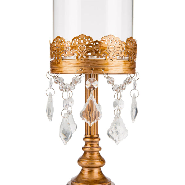 Crystal-Draped 15" Hurricane Candle Holder | Gold | Sophia Collection