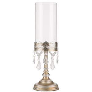 Crystal-Draped 15" Hurricane Candle Holder | Silver | Sophia Collection