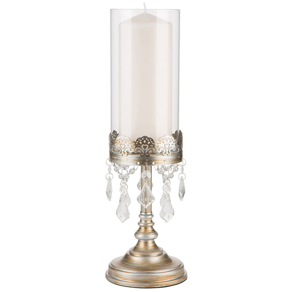 Crystal-Draped 15" Hurricane Candle Holder | Silver | Sophia Collection