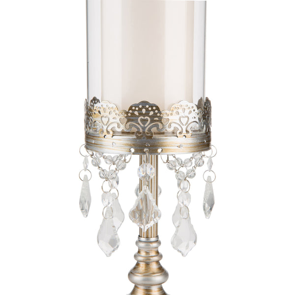 Crystal-Draped 15" Hurricane Candle Holder | Silver | Sophia Collection