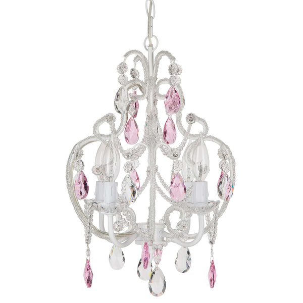 White Tiffany Chandelier with Pink Crystals Amalfi Decor