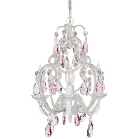 White Tiffany Chandelier with Pink Crystals Amalfi Decor