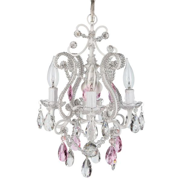 White Chandelier with Pink Crystals Amalfi Decor