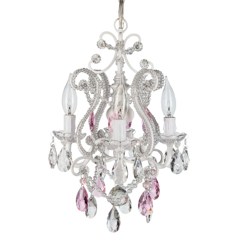 White Chandelier with Pink Crystals Amalfi Decor