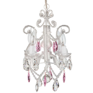 White Chandelier with Pink Crystals Amalfi Decor