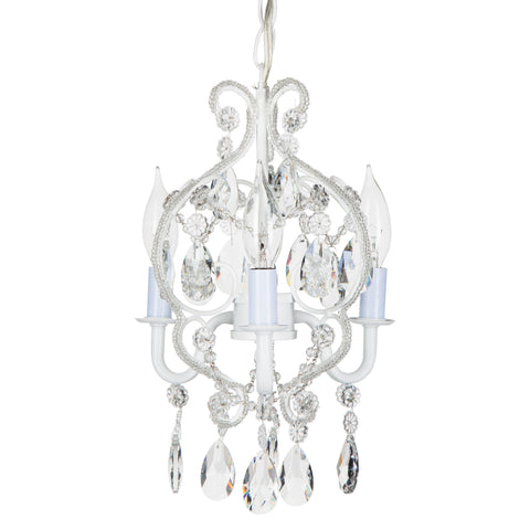 Tiffany Mini Crystal Beaded Plug-In Chandelier | 3 Lights | White