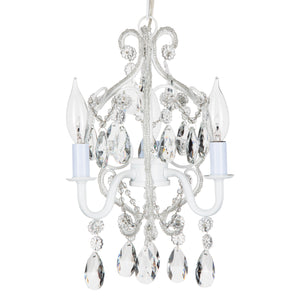 Tiffany Mini Crystal Beaded Plug-In Chandelier | 3 Lights | White