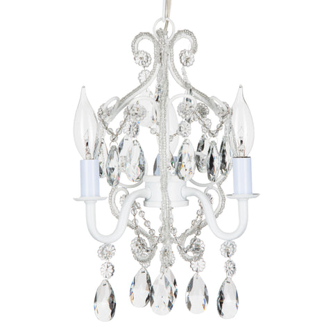 Tiffany Mini Crystal Beaded Plug-In Chandelier | 3 Lights | White