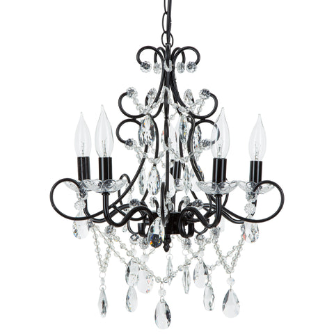 5 Light Black Crystal Swag Chandelier by Amalfi Decor