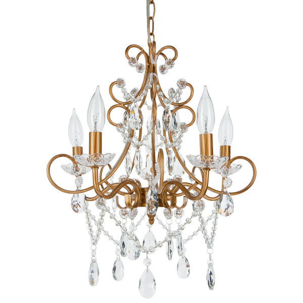 5 Light Gold Crystal Swag Chandelier by Amalfi Decor