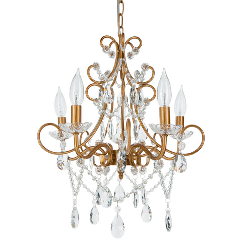 5 Light Gold Crystal Swag Chandelier by Amalfi Decor