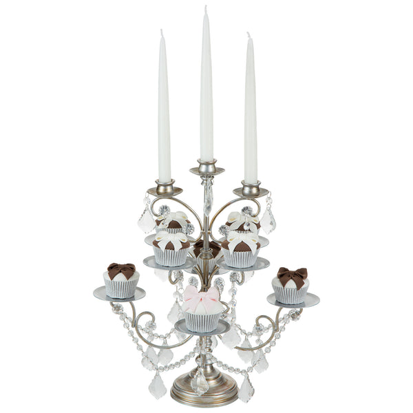 Silver Dessert Cupcake Stand with Candle Holders Amalfi Decor