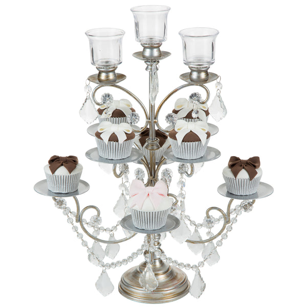 Silver Dessert Cupcake Stand with Candle Holders Amalfi Decor