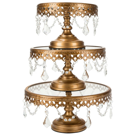 Antique Gold Glass Top Cake Stand Set Amalfi Decor
