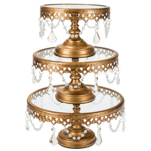 Antique Gold Glass Top Cake Stand Set Amalfi Decor