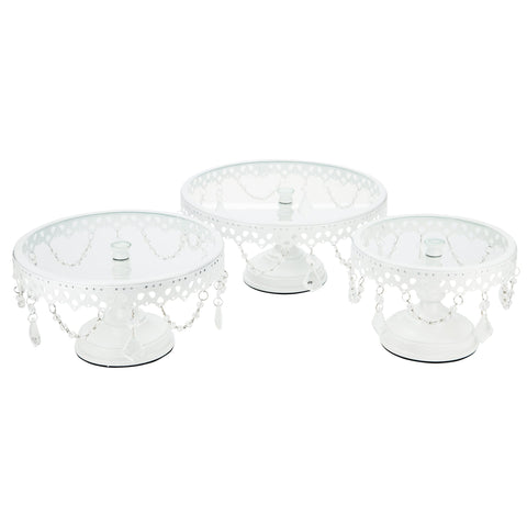 White Glass Top Cake Stand Set Amalfi Decor