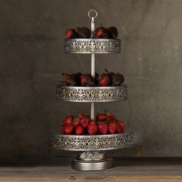 3 Tier Antique Silver Dessert Cupcake Stand Amalfi Decor