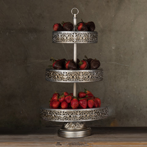3 Tier Antique Silver Dessert Cupcake Stand Amalfi Decor