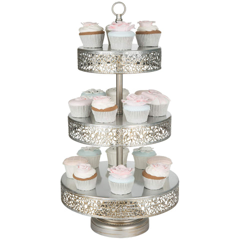 3 Tier Antique Silver Dessert Cupcake Stand Amalfi Decor