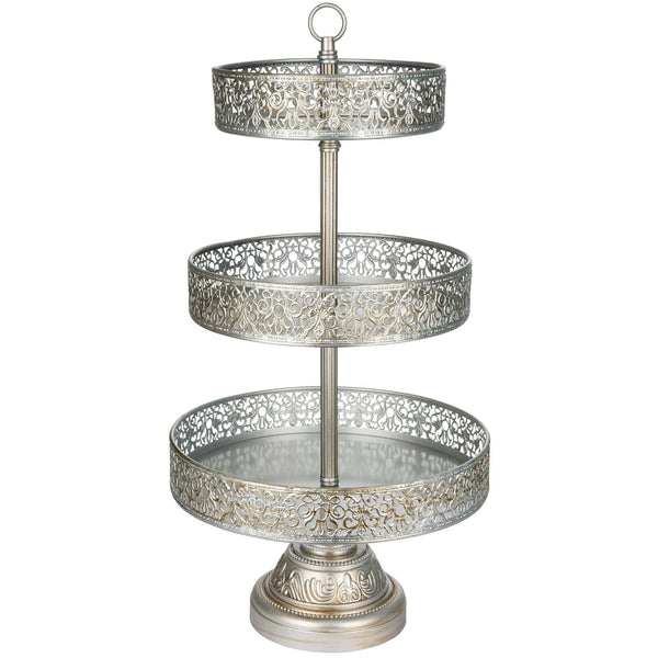 3 Tier Antique Silver Dessert Cupcake Stand Amalfi Decor