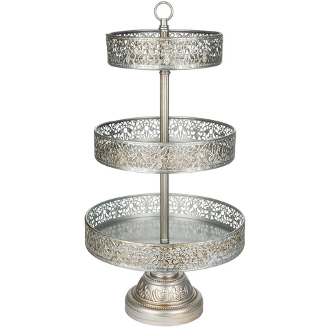 3 Tier Antique Silver Dessert Cupcake Stand Amalfi Decor