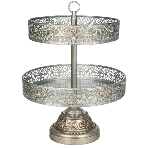 2 Tier Silver Dessert Cupcake Stand Amalfi Decor