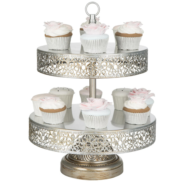 2 Tier Silver Dessert Cupcake Stand Amalfi Decor