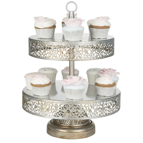 2 Tier Silver Dessert Cupcake Stand Amalfi Decor