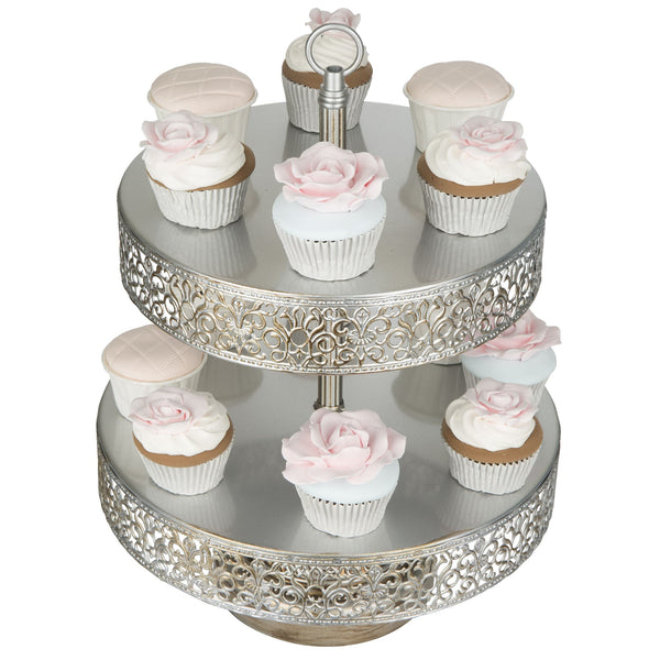 2 Tier Silver Dessert Cupcake Stand Amalfi Decor