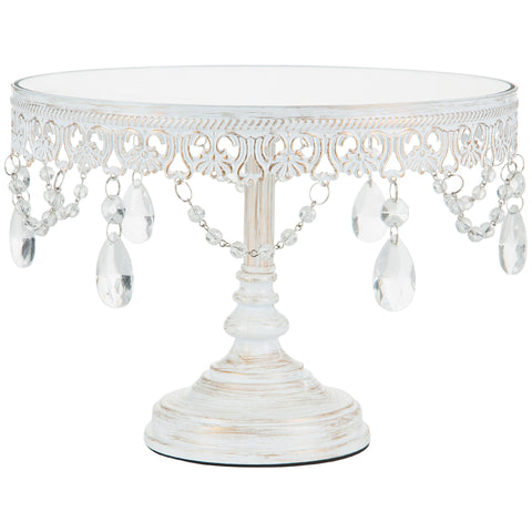 10 inch Mirror Top Whitewashed Finish Cake Stand Amalfi Decor