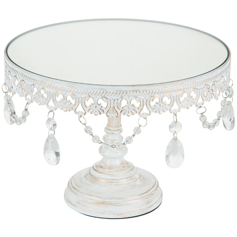 10 inch Mirror Top Whitewashed Finish Cake Stand Amalfi Decor