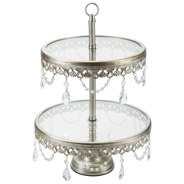 2 Tier Silver Glass Top Dessert Stand Amalfi Decor