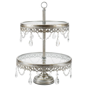 2 Tier Silver Glass Top Dessert Stand Amalfi Decor