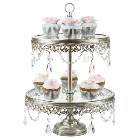 2 Tier Silver Glass Top Dessert Stand Amalfi Decor