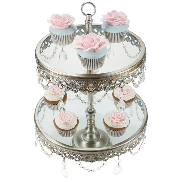 2 Tier Silver Glass Top Dessert Stand Amalfi Decor