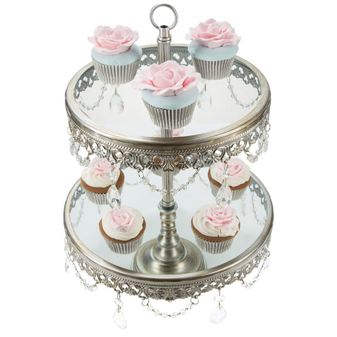 2 Tier Silver Glass Top Dessert Stand Amalfi Decor