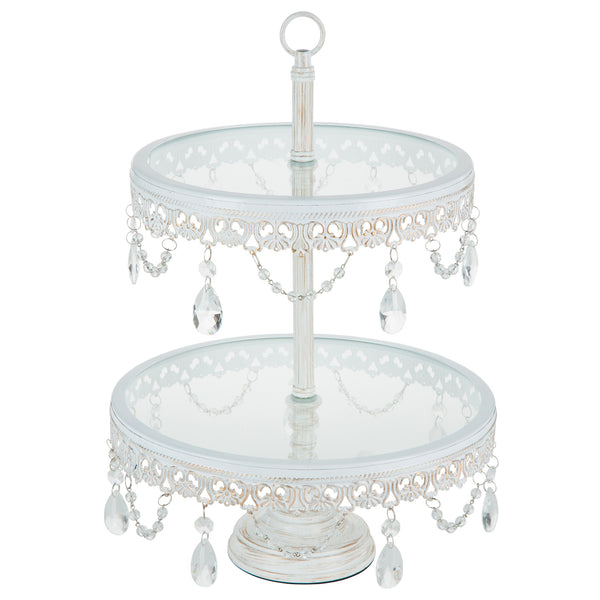 2 Tier Whitewashed Finish Dessert Stand by Amalfi Decor