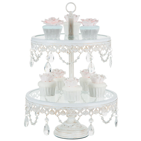 2 Tier Whitewashed Finish Dessert Stand by Amalfi Decor