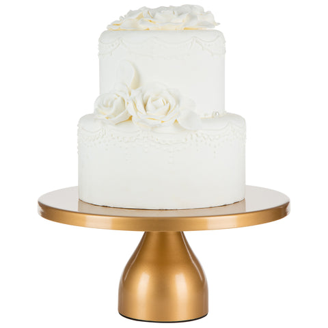 12 inch Gold Modern Cake Stand with cake by Amalfi Decor
