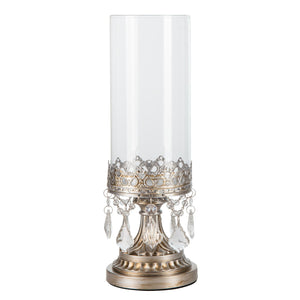 Crystal-Draped 12.75" Hurricane Candle Holder | Silver | Victoria Collection