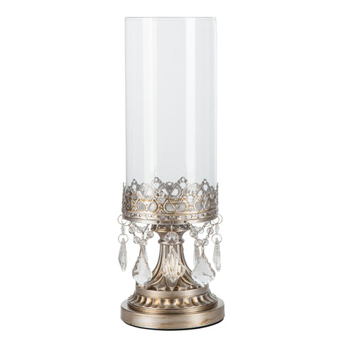 Crystal-Draped 12.75" Hurricane Candle Holder | Silver | Victoria Collection