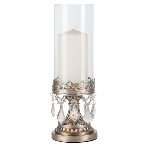 Crystal-Draped 12.75" Hurricane Candle Holder | Silver | Victoria Collection