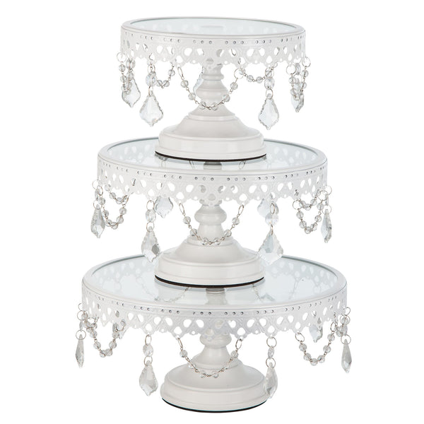 White Glass Top Cake Stand Set Amalfi Decor