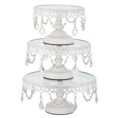 White Glass Top Cake Stand Set Amalfi Decor